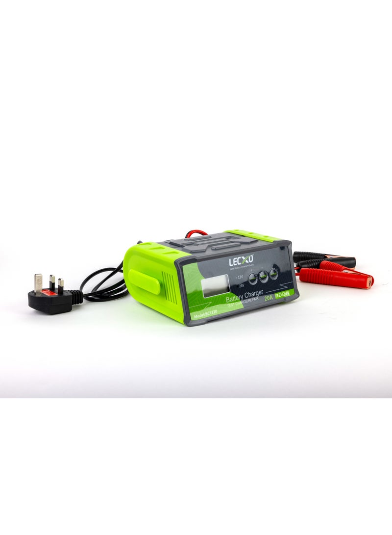ليكسو شاحن بطاريات ذكي BC1220 – 12V / 24V، حتى 20Ah، إصلاح ذكي، شاشة رقمية - Image 1